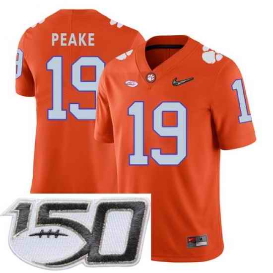 Clemson Tigers 19 Charone Peake Orange With Diamond Logo College Football Stitched 150th Anniversary Patch Jersey